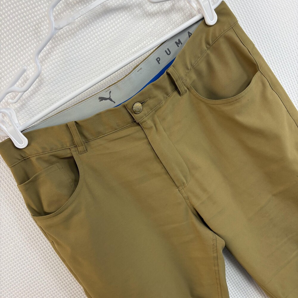 PUMA Pants Mens 32x32 Light Brown Chino Slim Stretch Microfiber Pockets Logo